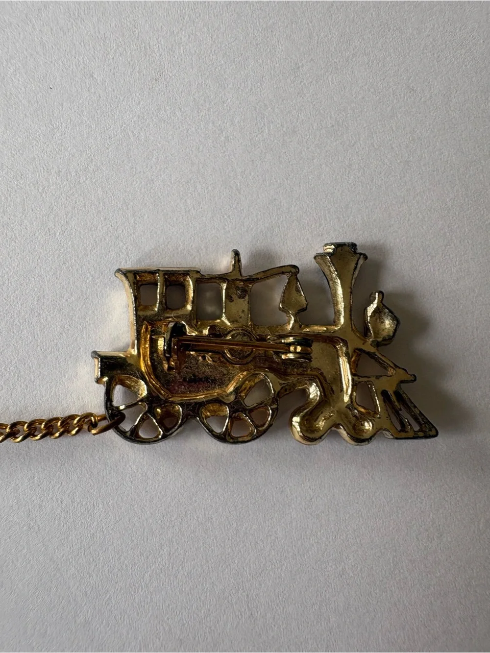 Vintage Gold Tone Steam‎ Locomotive Train Wagon Collectible Brooch Lapel Pin